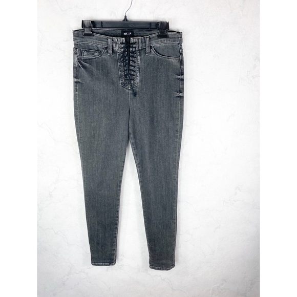 [Hudson] High Waisted Lace Up Denim Jeans - Picture 4 of 9